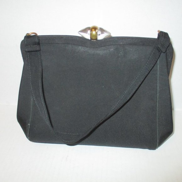 *Vintage Morris Moskowitz Black Peau de Soie  Petite Satchel Lucite Clasp - Picture 1 of 6